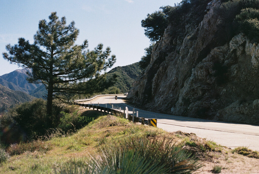 Motorcycle on the Angeles Crest Highway shot on 35mm
