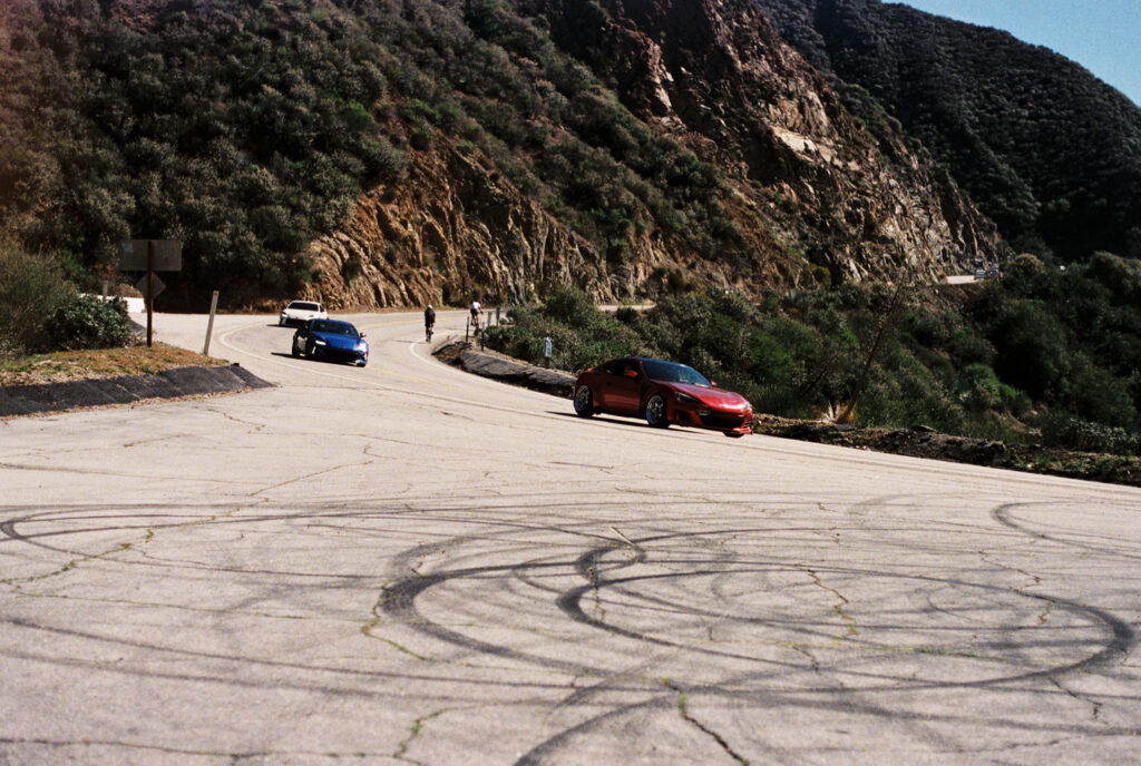 Cars on the Angeles Crest Highway shot on 35mm