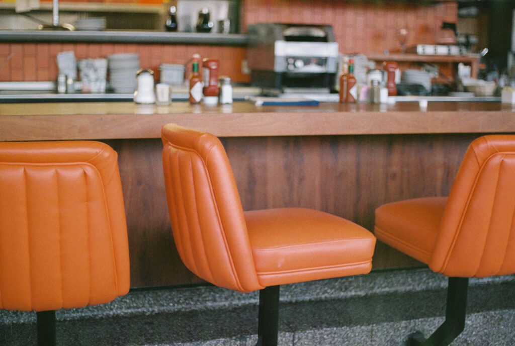 Interior of Astroburger on Riverside Drive shot on lomography 800 35mm film