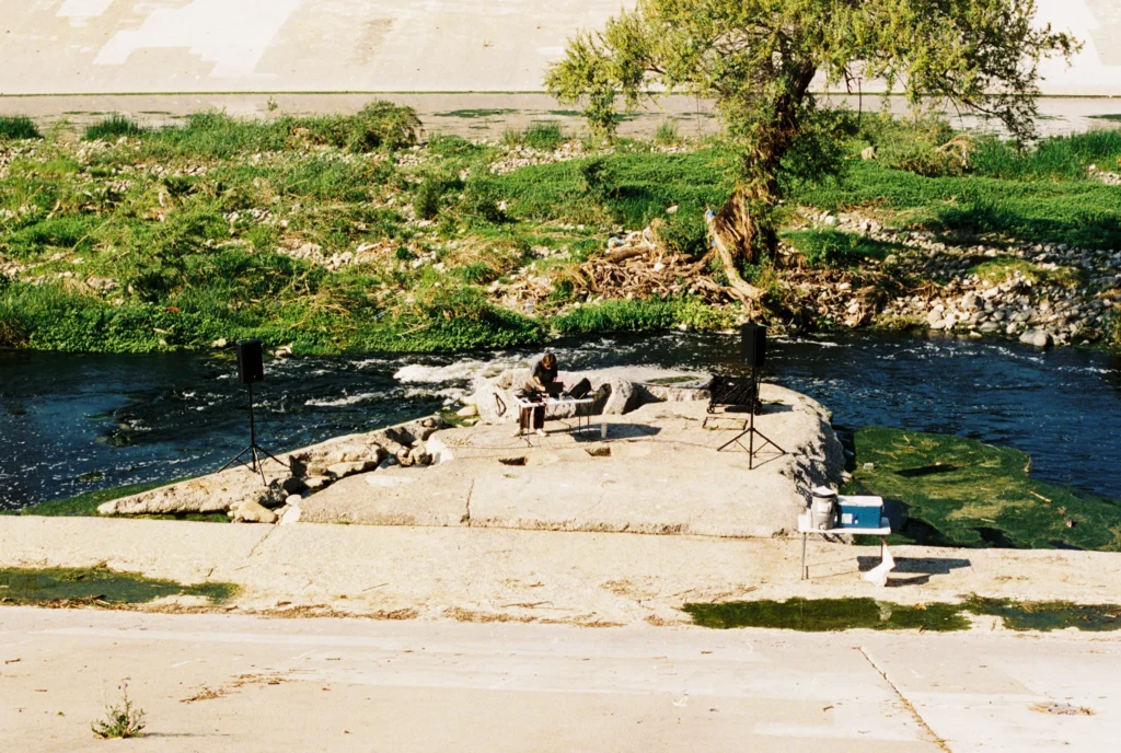 DJ set up at the LA River in Frogtown